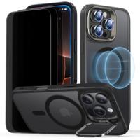 iPhone 16 Pro Classic Hybrid Case with Stash Stand Privacy Protection Bundle - Frosted Black