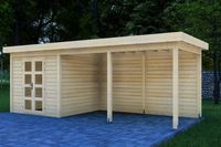 Prime Line blokhut 300x300 cm + luifel 500 cm + achterwand- Plat dak- Onbehandeld vurenhout- Van Kooten - Van Kooten