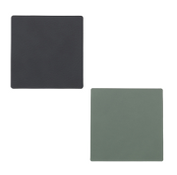 LIND DNA Onderzetter Leer Nupo Antraciet Pastel Groen 10 x 10 cm - thumbnail