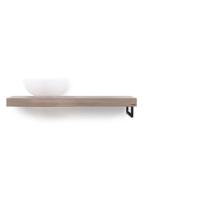 Looox Wooden Base Shelf solo R 100 cm, eiken old grey, handdoekhouders rechts mat zwart