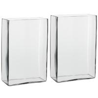 Hoge vaas transparant glas - 2x - 20 x 10 x 30 cm - Accubakken - Glazen vazen - Woonaccessoires