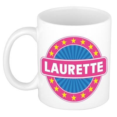 Laurette voornaam koffiemok - beker - wit/roze - 300 ml - Cadeau - Dames - Collega - Moederdag Laurette voornaam koffiemok - beker - wit/roze - 300 ml - Cadeau - Dames - Collega - Moederdag