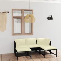 vidaXL 5-delige Loungeset met kussens poly rattan zwart - thumbnail