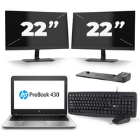 HP ProBook 430 G5 - Intel Core i3-8e Generatie - 13 inch - 8GB RAM - 240GB SSD - Windows 11 + 2x 22 inch Monitor