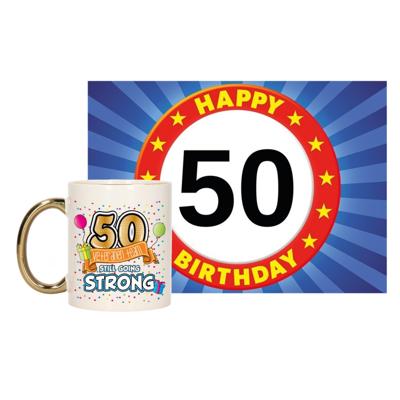 Verjaardag cadeau koffiemok 50 jaar - man - veteranen team - met A5 formaat wenskaart