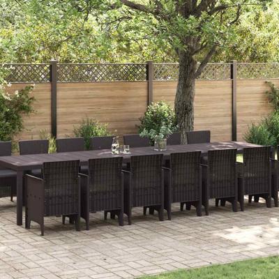 Tuin Eetset 15 pcs Bruin Groot Riet, Stof, Staal