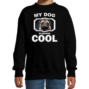 Honden liefhebber trui / sweater mopshond my dog is serious cool zwart voor kinderen