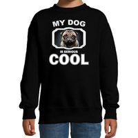Honden liefhebber trui / sweater mopshond my dog is serious cool zwart voor kinderen - thumbnail