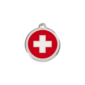 Swiss Cross Red roestvrijstalen hondenpenning small/klein dia. 2 cm - RedDingo