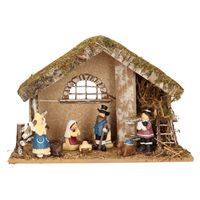 Complete kinder kerststal met 7x st kerststal beelden - 42 x 19 x 30 cm - hout/polyresin