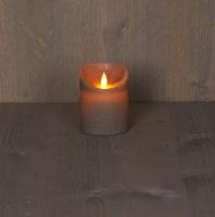 Batterijverlichting kaars wax rustiek bewegende vlam 7,5x10cm taupe 3xaaa/timer - Annas collection