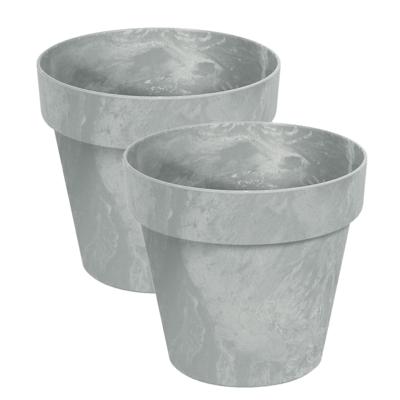 Bloempot/plantenpot - Set van 4x stuks - betonlook - lichtgrijs - kunststof - Dia 25 cm