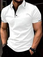 Bon&Bon Men's Geometric Textured Short Sleeve Polo Shirt - Black White_3 / S