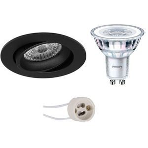 LED Spot Set - Pragmi Delton Pro - GU10 Fitting - Inbouw Rond - Mat Zwart - Kantelbaar - Ø82mm - Philips - CorePro 830 36D - 3.5W - Warm Wit 3000K