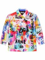 Dolce & Gabbana Kids veste en jean à imprimé DG graffiti - Blanc