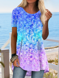 Shining Galaxy Ombre Printed Loose Short Sleeve T-Shirt