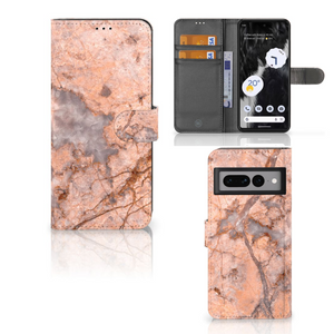 Google Pixel 7 Pro Bookcase Marmer Oranje