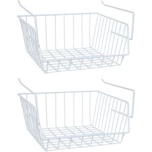 MSV Kastmandje - 4x - opberg/hang mandjes - rvs - wit - 33 x 27 x 13 cm - Opbergmanden