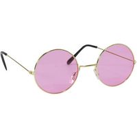 Roze Hippie Bril Met Gouden Frame - thumbnail