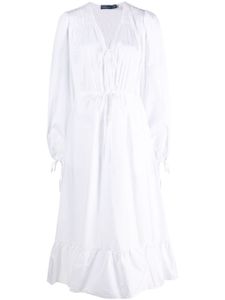 Polo Ralph Lauren robe mi-longue froncée à détail noué - Blanc