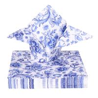 Tafel diner servetten - Delfts blauw bloemen patroon thema - 40x stuks - 33 x 33 cm - thumbnail