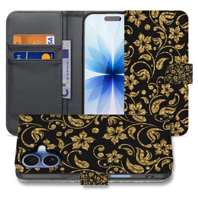 Apple iPhone 17 Boekhoes Gouden Bloemen Met Pasjesvak