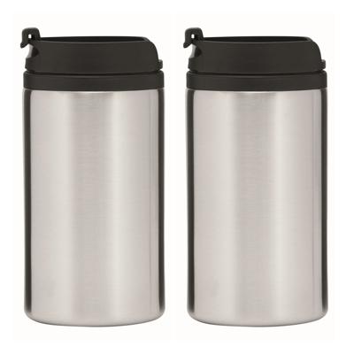 Thermosbeker/warmhoudbeker Koffie To Go - 2x - metallic zilver - 290 ml - dubbelwandig - met schroef Thermosbeker/warmhoudbeker Koffie To Go - 2x - metallic zilver - 290 ml - dubbelwandig - met schroef