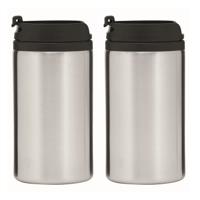 Thermosbeker/warmhoudbeker Koffie To Go - 2x - metallic zilver - 290 ml - dubbelwandig - met schroef