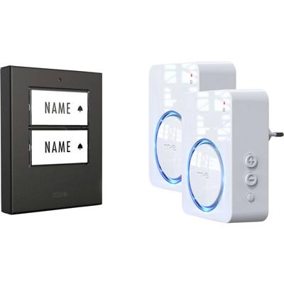 m-e modern-electronics 100152 Complete set voor Draadloze deurbel Verlicht, Reageert op deurbel, Met bewegingsmelder, Met naambord