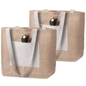 2x stuks jute/katoenen naturel strandtas 48 cm