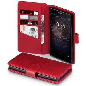 Qubits - luxe echt lederen wallet hoes - Sony Xperia L2 - rood