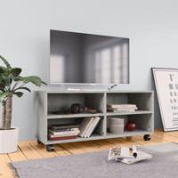Tv-meubel met wieltjes 90x35x35 cm bewerkt hout betongrijs - thumbnail