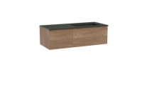 Storke Edge zwevend badmeubel 120 x 52 cm ruw eiken met Scuro asymmetrisch rechtse wastafel in kwarts
