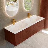 Badmeubel Mondiaz Kurve-Dlux | 140 cm cm | Meubelkleur Ruby | Wastafelkleur Frappe | Solid surface | Wasbak beiden zijden spoelbak | 2 kraangaten