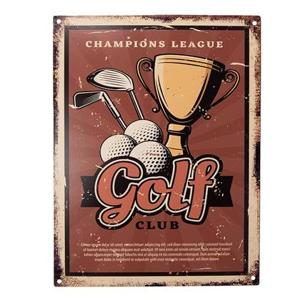 Clayre & Eef Tekstbord 25x33 cm Bruin Ijzer Golf club Wandbord