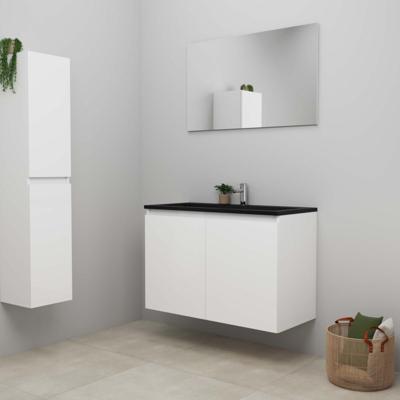 On-Line Badkamermeubelset - 100 cm - Voorgemonteerd - Greeploze Ladestructuur - Acryl Wastafel - 1 Kraangat - Spiegel - Hoogglans Wit