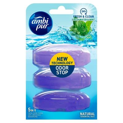 Toiletblok navulling Ambi Pur Fresh Water & Mint 3x55ml Toiletblok navulling Ambi Pur Fresh Water & Mint 3x55ml