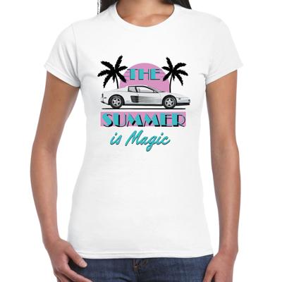 Toppers verkleed T-shirt dames - The summer is Magic - wit - Miami auto - Tropische feestkleding Toppers verkleed T-shirt dames - The summer is Magic - wit - Miami auto - Tropische feestkleding