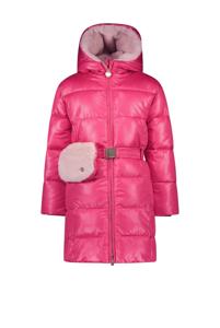 Le Chic Meisjes winterjas met riem en furry tas - Birdo - Tickle me roze