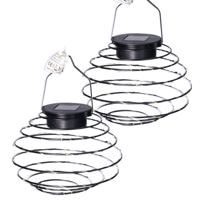 Hanglamp - 2x - solar verlichting - zwart - D16 cm - metaal - tuinverlichting