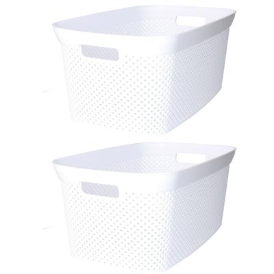 Wasmand - 2x - wit - kunststof - 34 x 54 x 23 cm - 35 liter - met handvatten - manden voor wasgoed