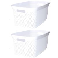 Wasmand - 2x - wit - kunststof - 34 x 54 x 23 cm - 35 liter - met handvatten - manden voor wasgoed