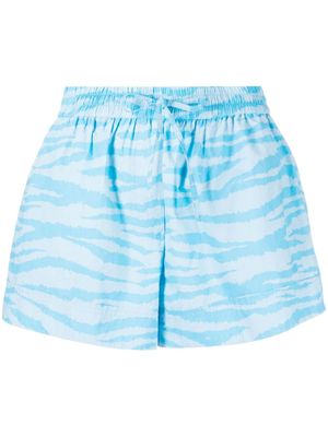 GANNI short en coton biologique à imprimé zèbre - Bleu