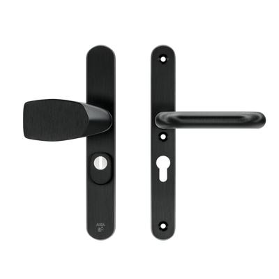 AXA AXA veiligheidsbeslag voordeur Oval Plus smalschild Wing knop/U-kruk PC55 met kerntrekbeveiliging SKG3 - aluminium/zwart