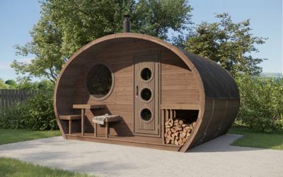 Interflex Barrelsauna Oval 300 410x243 cm 42 mm vuren blank- Boogdak- Onbehandeld vurenhout- Interflex