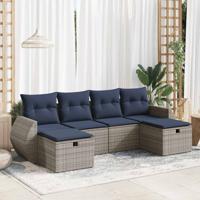 6-delige Loungeset met kussens poly rattan grijs