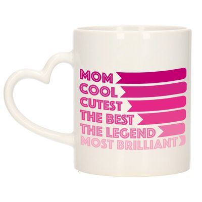 Cadeau koffie/thee mok voor mama - hartjes handvat - beste mama - roze - 300 ml - Moederdag