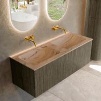 Badmeubel Mondiaz Kurve-Dlux | 120 cm | Meubelkleur Shadow | Wastafelkleur Arena | Solid surface | Wasbak beide zijden spoelbak | Zonder kraangat(en)