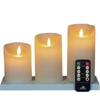 Anna's Collection Oplaadbare LED kaarsen - 3x - wit - oplaadstation - stompkaarsen