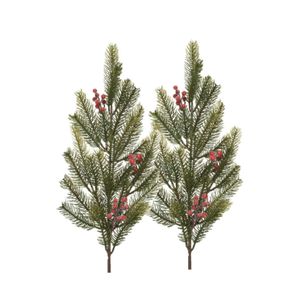 Kersttakken/dennentakken - 2x - groot - groen met bessen - 77 cm